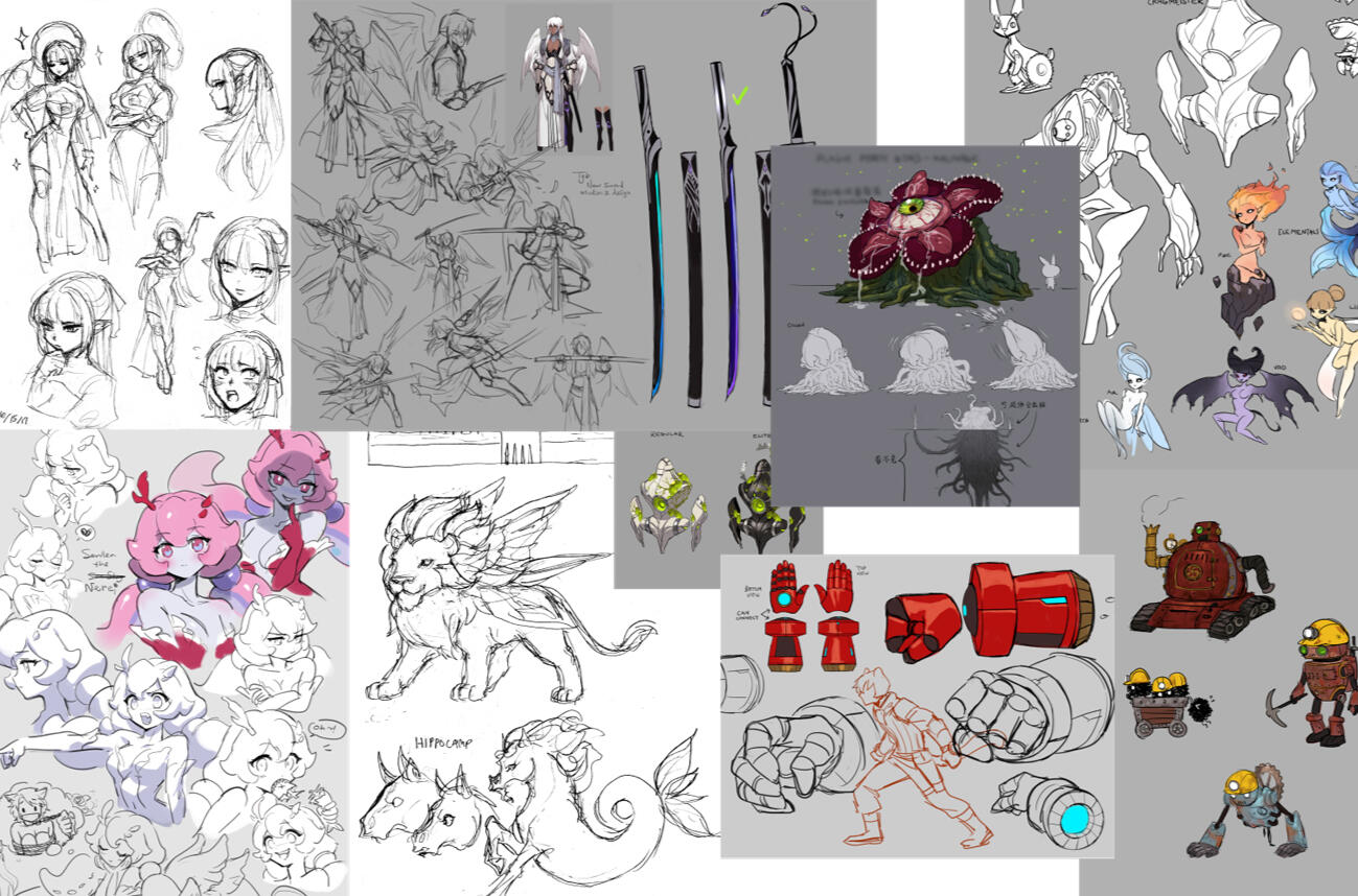 Concept art/designs for characters, monsters, etc.